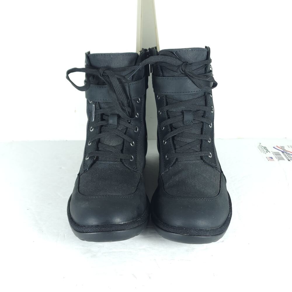 UGG Women's Tulane US7 Black Leather Canvas Waterproof Wool Lined Ankle Boots - Picture 3 of 16